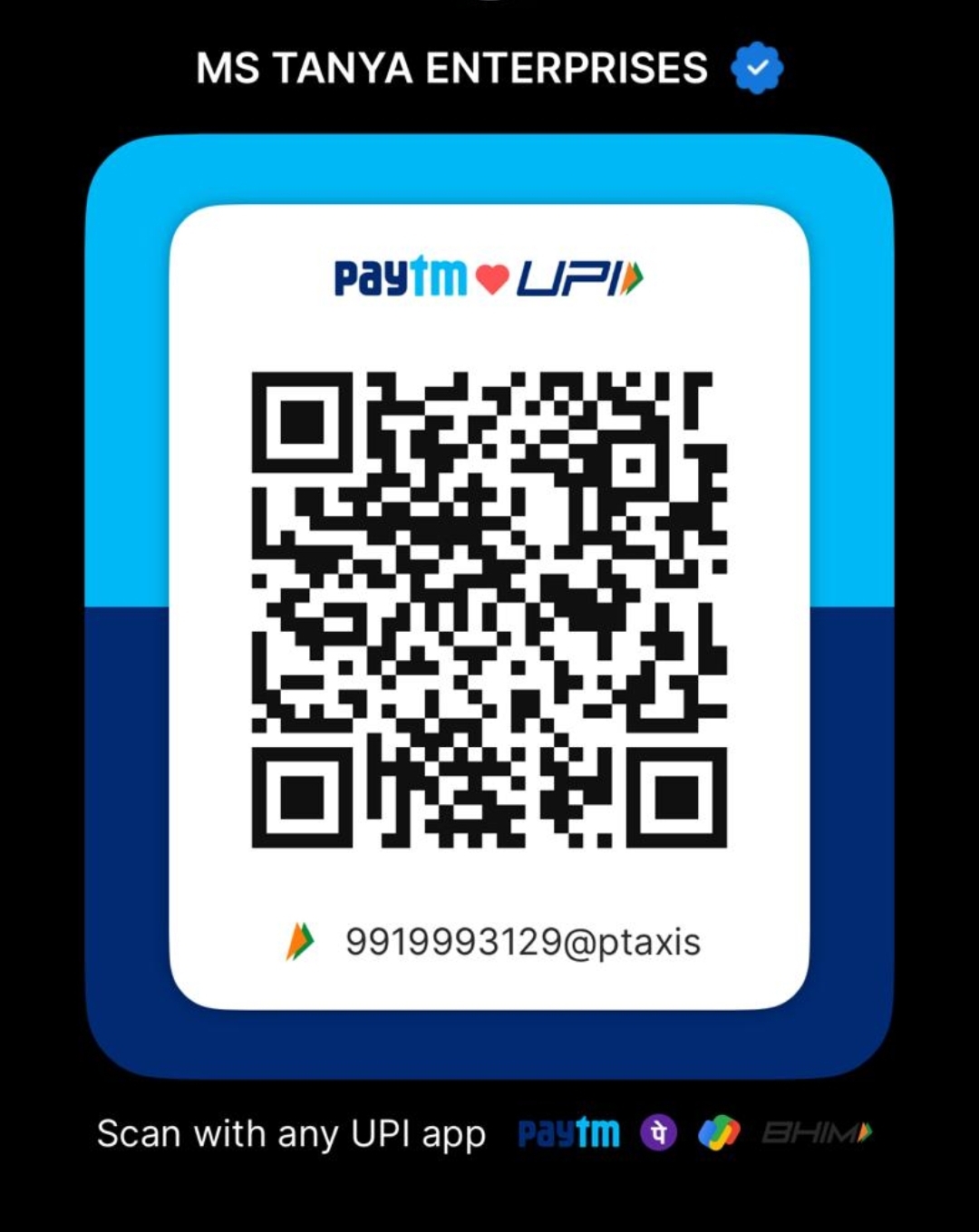 Kavya Beauty Salon UPI QR Code – 9919993129@ptaxis
